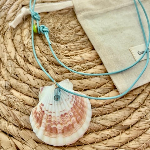 Sea Shell Pendant Necklace with Semi-Precious Gemstones