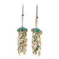 Mini Green Jellyfish Earrings with Turquoise Beads and Sterling Silver Earwires