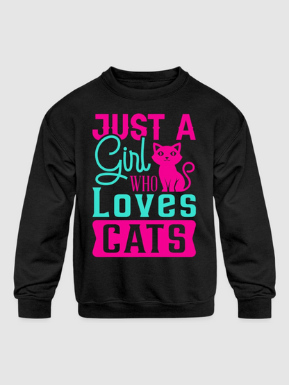 Girls Just A Girl Who Loves Cats Long Sleeve Crewneck Black Sweatshirt