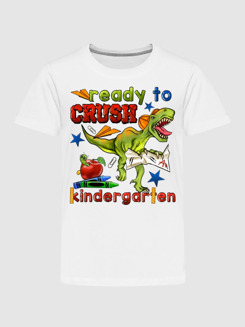 Toddler Boys Dinosaur Ready To Crush Kindergarten Short Sleeve Tee Shirt for Bac