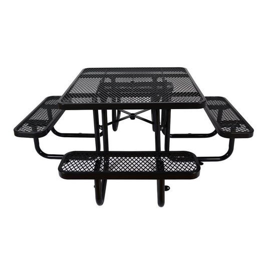 Large 46-Inch Stylish Square Steel Picnic Table W/ Thermoplastic Coating & Umbrella Hole (SAK90547)