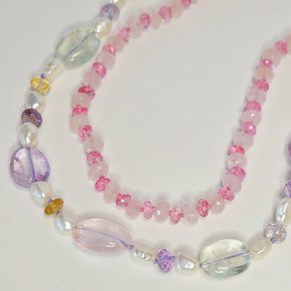 Rose Quartz Pink Topaz Necklace 14K Gold