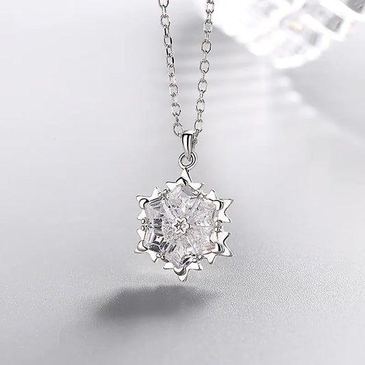 Snowflake Necklace with Silver and Diamond Pendant