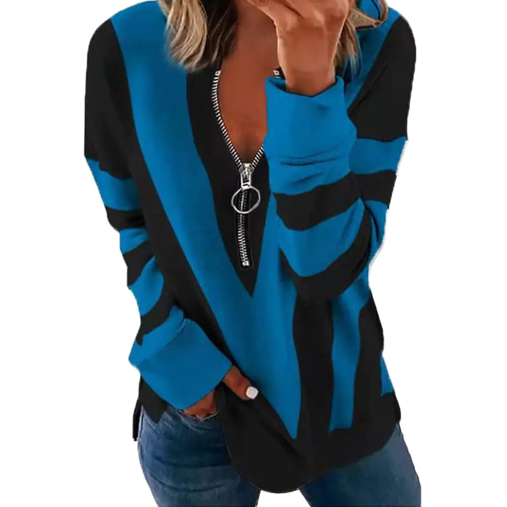 Printed Long Sleeve V-Neck Casual Loose Sweatshirt