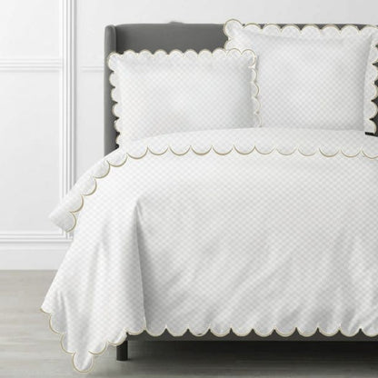 Allena 400TC Cotton Scallop Embroidery Sateen Microcheck Duvet Cover Set