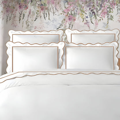 400TC Cotton Scallop Embroidery & Border Sateen Solid Duvet Cover Set