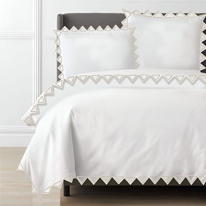 Ashley 400TC Cotton Traingle Embroidery Sateen Solid Duvet Cover Set