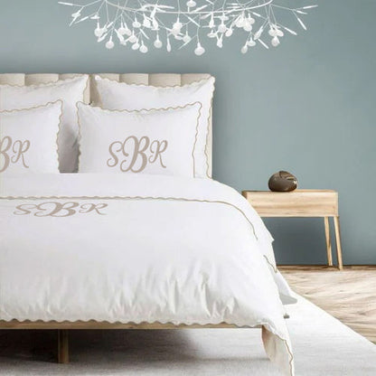 Monogram 400TC Cotton Small Scallop Embroidery Duvet Cover Set