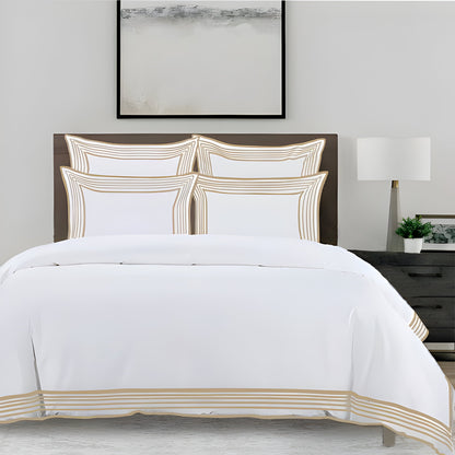 Smart Border 400TC Cotton Embroidery Sateen Solid Duvet Cover Set