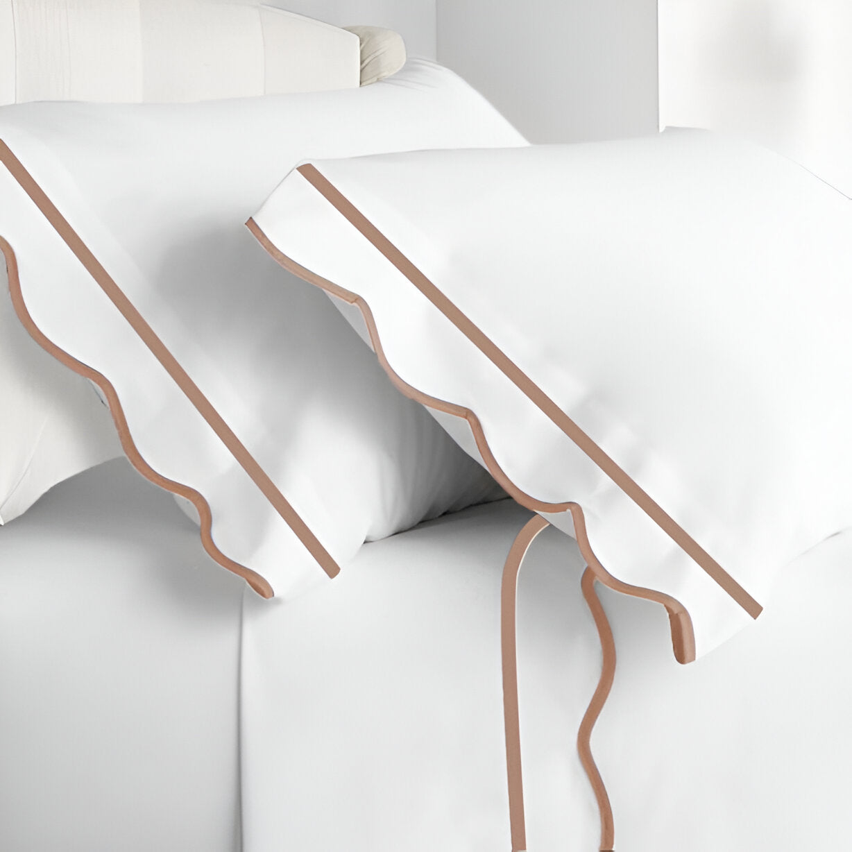 400TC Cotton Scallop Embroidery & Border Sateen Solid Pillowcases (Set Of 2)