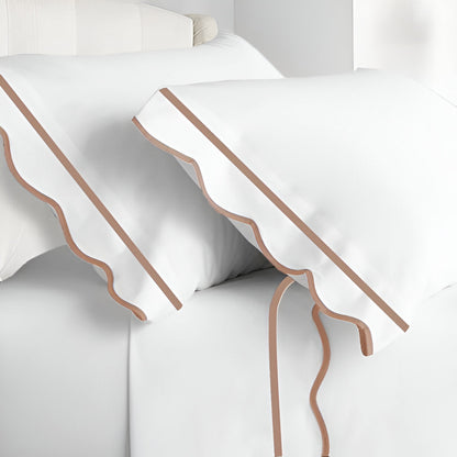 400TC Cotton Scallop Embroidery & Border Sateen Solid Pillowcases (Set Of 2)