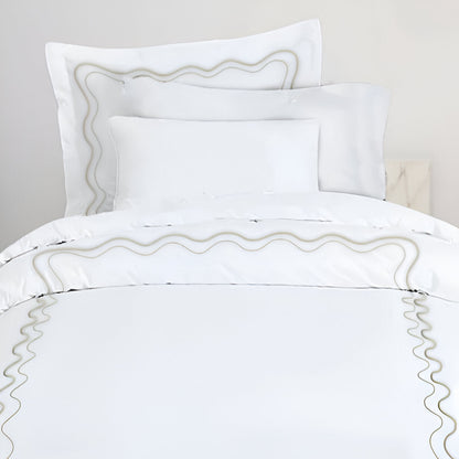 Double Wavy Embroidered Cotton Duvet Cover Set