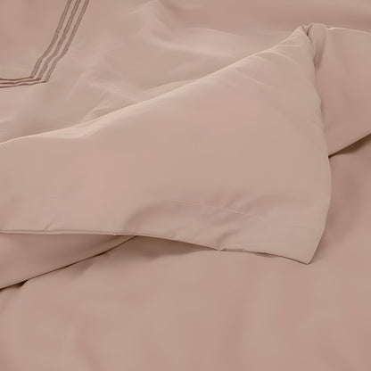 400TC Cotton Luxurious Triple Embroidery Sateen Solid Duvet Cover Set