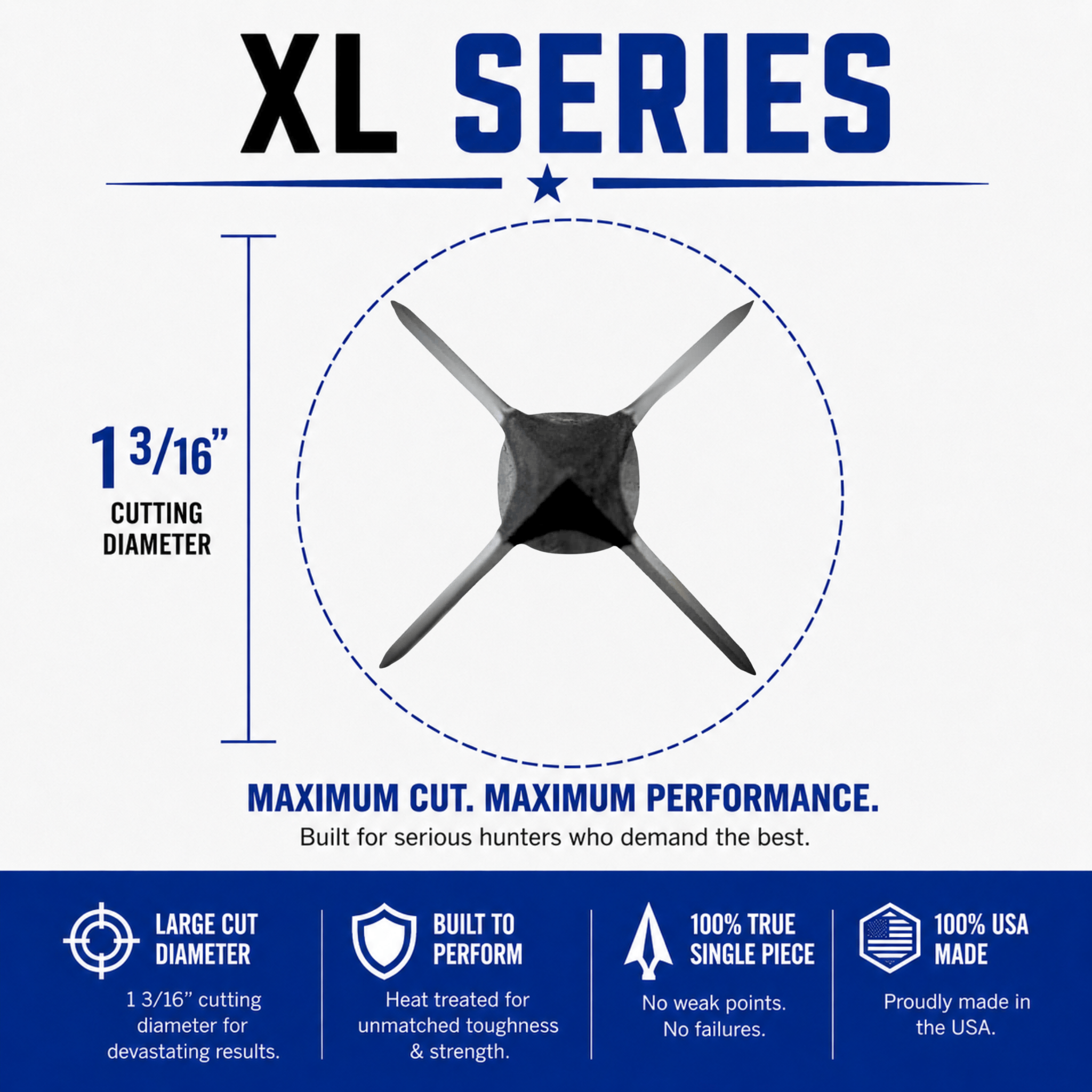 TOTA | 150 grain XL broadhead | 1-3/16-inch solid | fixed blade