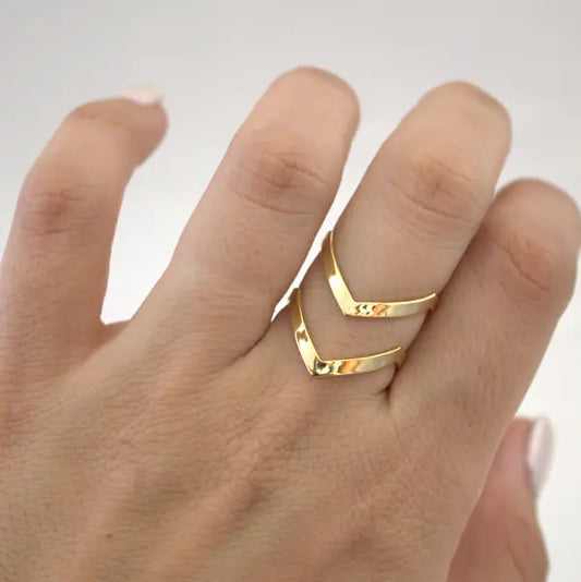 Adjustable Double V-Shape Women's Ring