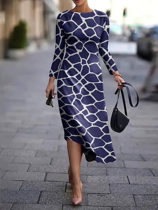 Spandex A-line Dress with Round Neck Pullover Design
