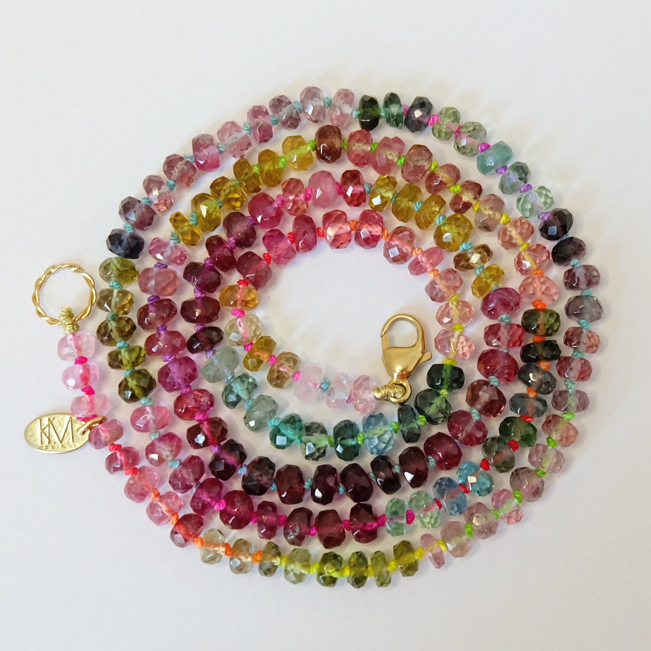 Watermelon Tourmaline Candy Necklace 14K Gold