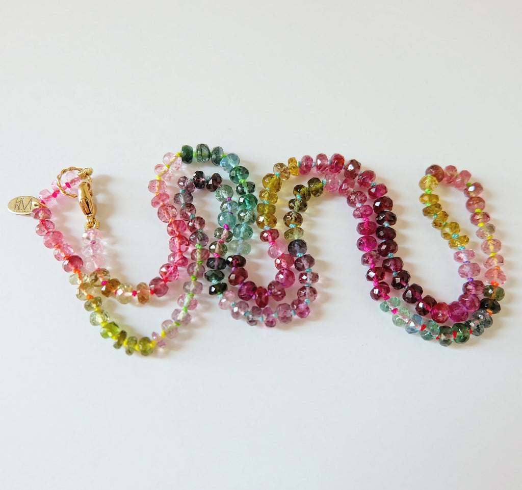 Watermelon Tourmaline Candy Necklace 14K Gold