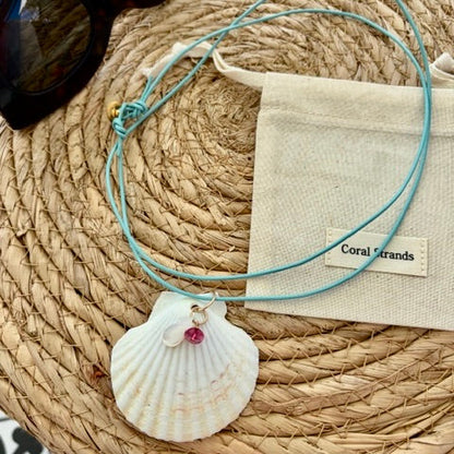 Sea Shell Pendant Necklace with Semi-Precious Gemstones