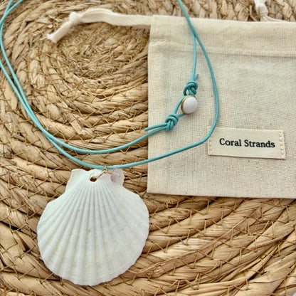 Sea Shell Pendant Necklace with Semi-Precious Gemstones