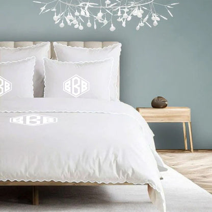 Monogram 400TC Cotton Small Scallop Embroidery Duvet Cover Set