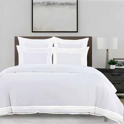 Smart Border 400TC Cotton Embroidery Sateen Solid Duvet Cover Set