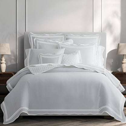 400TC Wavy Embroidery & Border Cotton Sateen Solid Duvet Cover Set