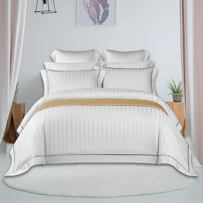 400TC Cotton Single Edge Embroidery Sateen Stripe Duvet Cover Set