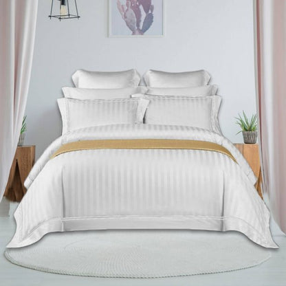 400TC Cotton Double Edge Embroidery Sateen Stripe Duvet Cover Set