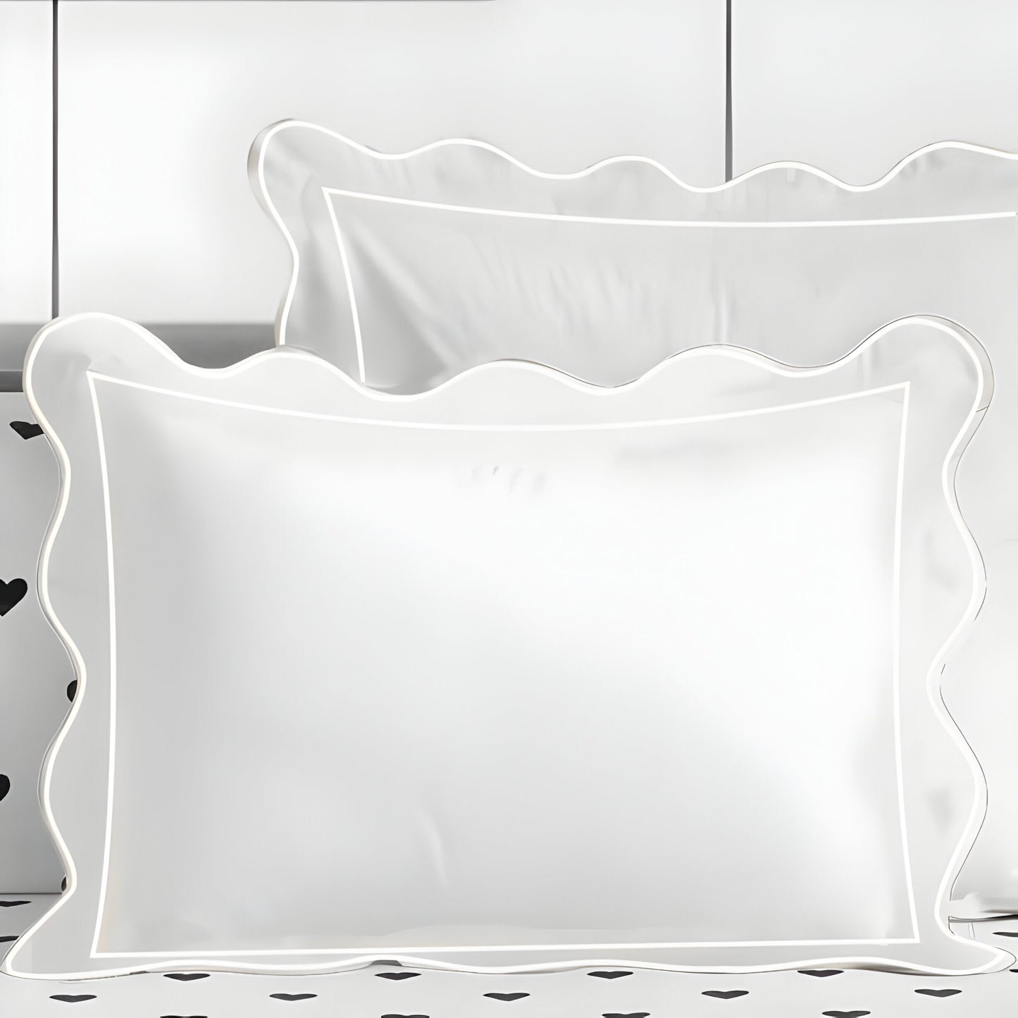 400TC Cotton Scallop Embroidery & Border Sateen Solid Duvet Cover Set