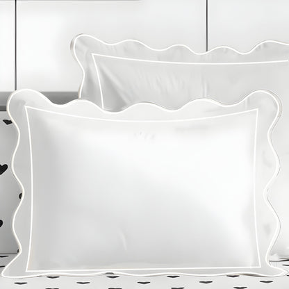 400TC Cotton Scallop Embroidery & Border Sateen Solid Duvet Cover Set