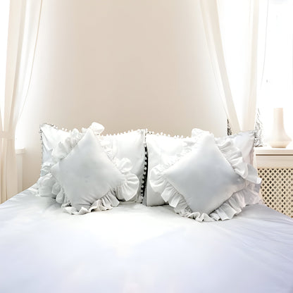 400TC Cotton Pom Fringe Sateen Solid Tone Boho Duvet Cover Set