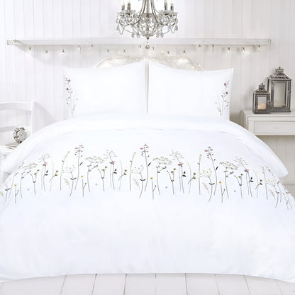 Floral Botanical Embroidered Cotton Sateen Duvet Cover Set