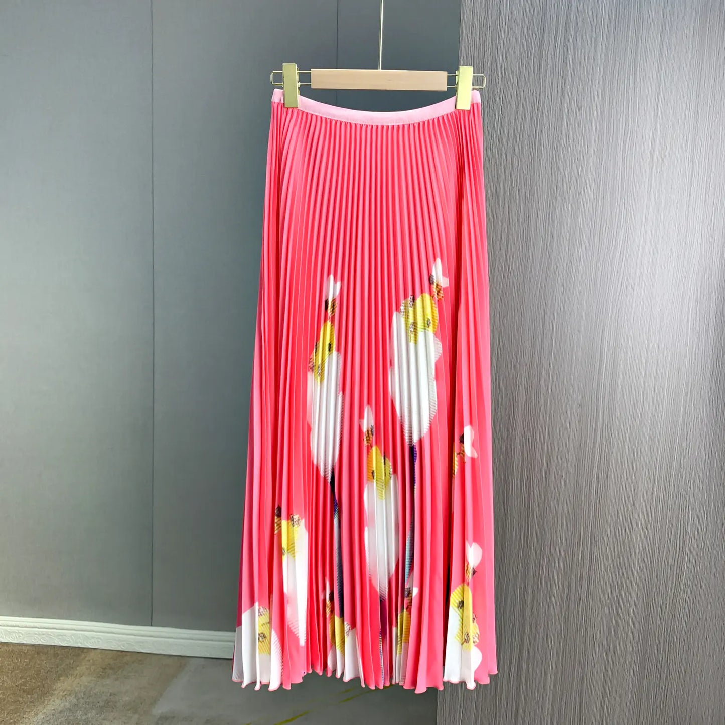 Pink Printed Pleated Skirt Set