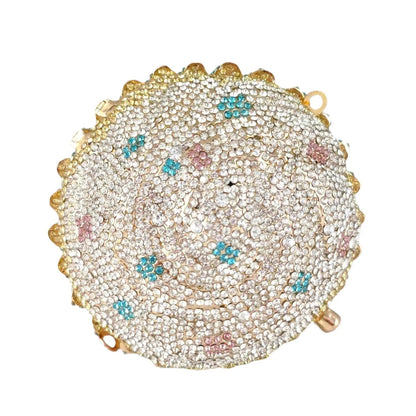Women Blue Cupcake Evening Bag Crystal Clutch Purses Wedding Bridal Rhinestone Handbag Party Minaudiere Bag