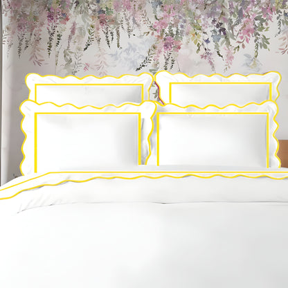 400TC Cotton Scallop Embroidery & Border Sateen Solid Duvet Cover Set
