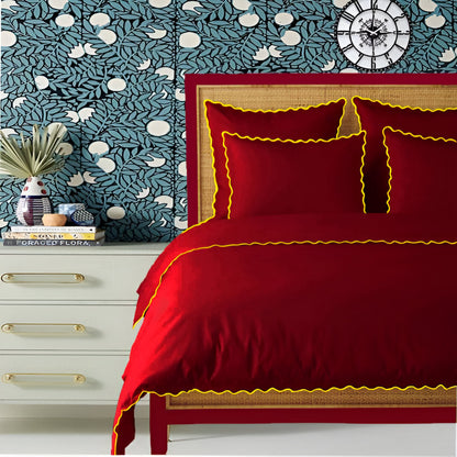 Burgundy 400TC Cotton Small Scallop Embroidery Duvet Cover Set
