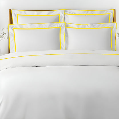 400TC Embroidery & Border Cotton Sateen Solid Duvet Cover Set