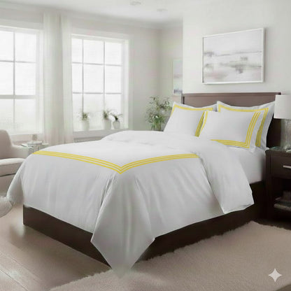 400TC Cotton Triple Embroidery Sateen Solid Duvet Cover Set