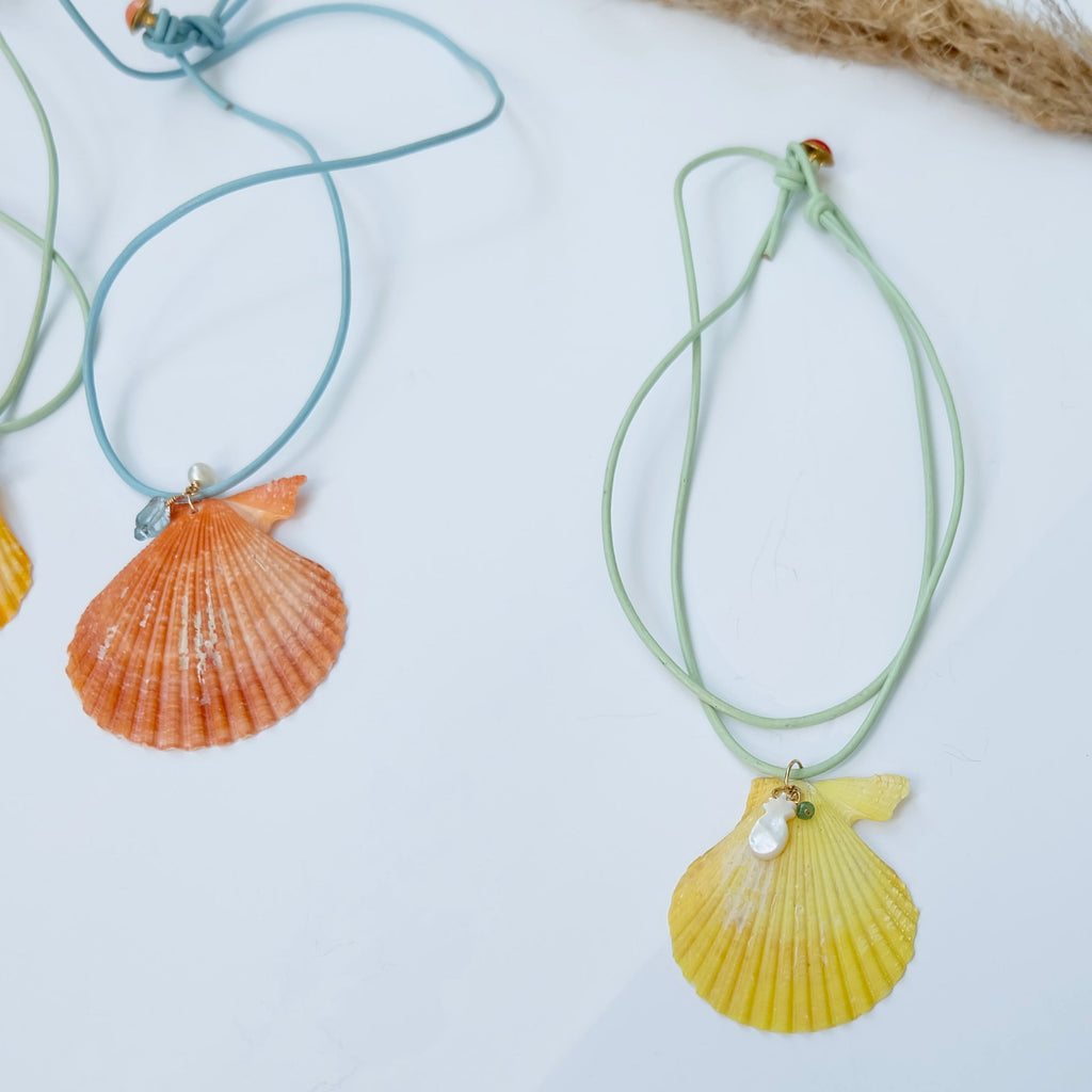 Sea Shell Pendant Necklace with Semi-Precious Gemstones