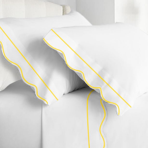 400TC Cotton Scallop Embroidery & Border Sateen Solid Sheet Set