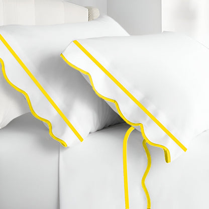 400TC Cotton Scallop Embroidery & Border Sateen Solid Pillowcases (Set Of 2)