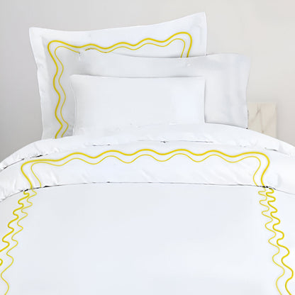 Double Wavy Embroidered Cotton Duvet Cover Set